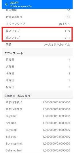 海外FXのスワップポイント確認方法①【MT5】気配値の通貨ペアをタップ→設定2