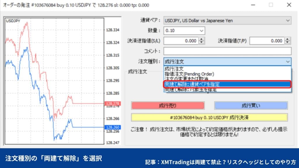 XMの両建て取引の決済方法