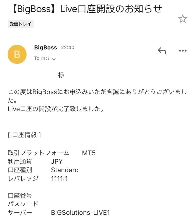 BigBossの口座開設方法