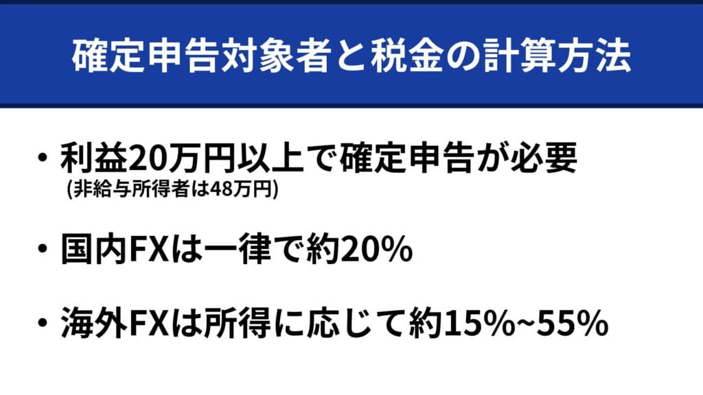 海外FX・国内FXキャッシュバックの確定申告対象者と税金の計算方法