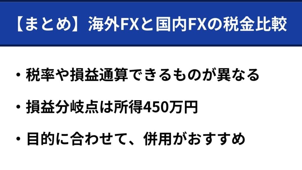 海外FXと国内FXの税金比較まとめ