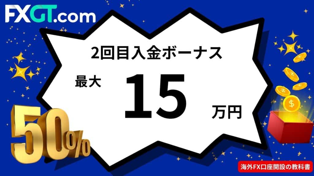 FXGTの50％入金ボーナス(2回目入金ボーナス)｜最大15万円