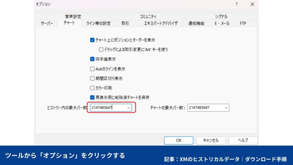 MT4／MT5のヒストリカルデータチャートバーを最大まで増やす